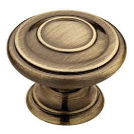 Cabinet Knob, Harmon, Antique Brass, 1-3/8-In.