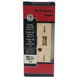 USB Charger, 2-Outlet, Ivory, 15-Amp