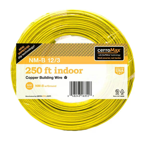 Marmon Home Improvement 250 ft. 12/3 Yellow Solid CerroMax SLiPWire Copper NM-B Wire 147-1663-G