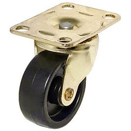 Wheel Caster, Black With Brass Finish Plate, 1-5/8-In., 2-Pk.