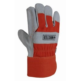 Work Gloves, Double Leather Palm, Canvas Back, Men's Medium