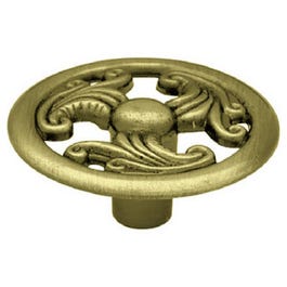 Wing Round Cabinet Knob, 1-1/2-In., Antique Brass