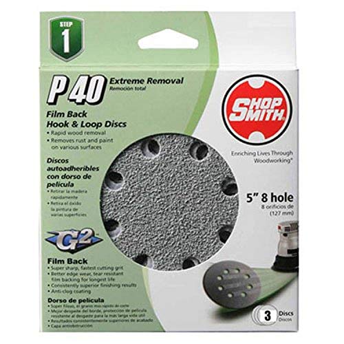 Shopsmith 5-Inch Hook & Loop 8 Hole Sanding Discs 40 Grit