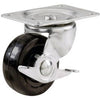 Swivel Plate Caster, Side Brake, Rubber Wheel, 4-In.