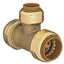 Push-On Tee, 3/4 x 1/2 x 1/2-Inch Brass