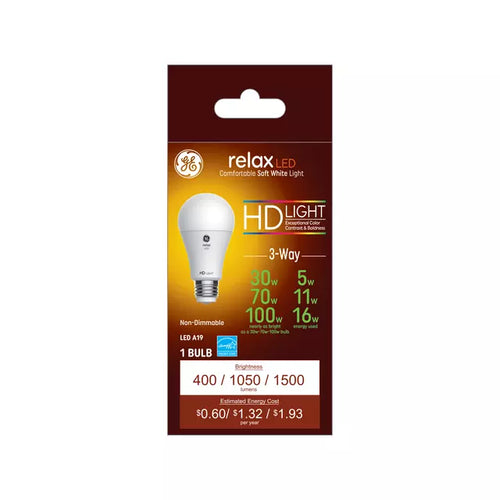 GE Lighting GE Relax HD A19 LED Light Bulb 3-Way Light Bulb 100/70/30 Watt Replacement