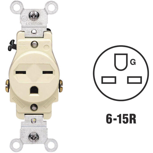 Leviton 15A Ivory Heavy-Duty 6-15R Grounding Single Outlet