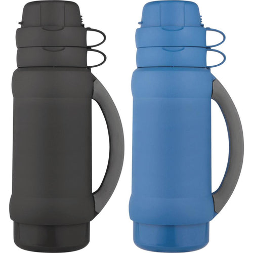 Thermos Add-A-Cup 35 Oz. Black or Blue Plastic Insulated Vacuum Bottle