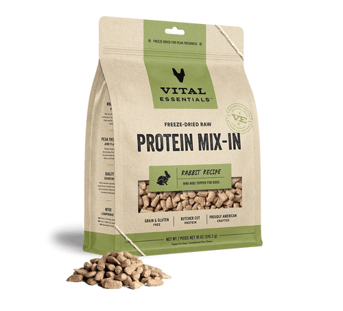 Vital Essentials Freeze Dried Raw Protein Mix-In Rabbit Recipe Mini Nibs Topper for Dogs