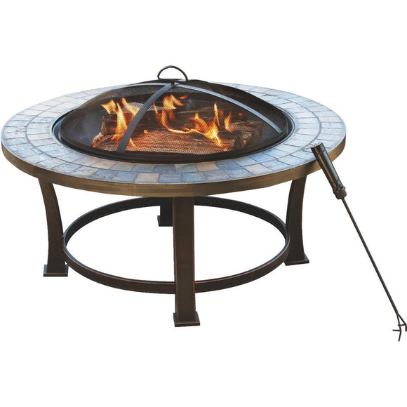 Outdoor Expressions 34 in. Antique Bronze Round Steel Fire Pit
