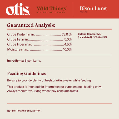 Otis WILD THINGS  Bison Lung  Filets Dog Treats