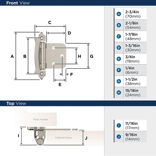Amerock Variable Overlay Self Closing Face Mount Cabinet Hinge Sterling Nickel