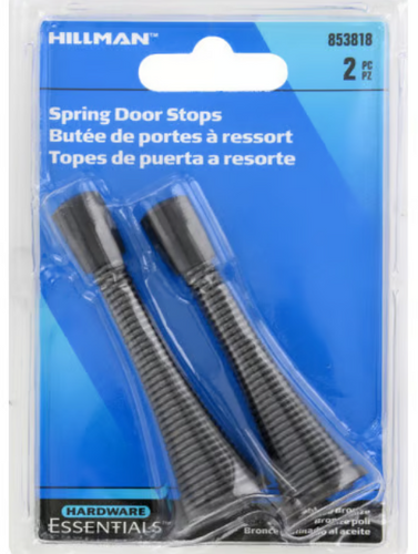 Hillman Hardware Essentials Spring Door Stop -Broad Base, Oil Rubbed Bronze, (3) (2 Pack)