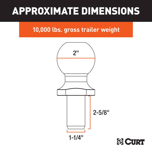 Curt 2 Trailer Ball (1-1/4 x 2-5/8 Shank, 10,000 lbs, Chrome) #40190