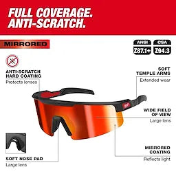 Milwaukee Wrap Around Safety Glasses - Red Mirrored Anti-Scratch Lenses