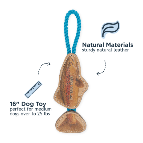 Tall Tails'Natural Leather Jointed Trout Tug Dog Toy